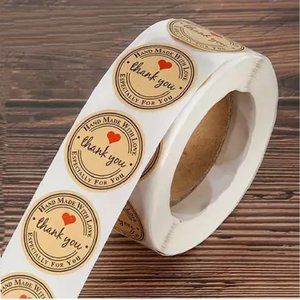NEW 500pcs/roll Handmade With Love Thank You Stickers - Light Brown Kraft Labels
